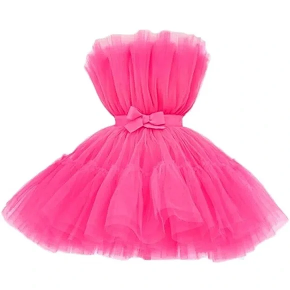 Vibrant Pink Strapless Tulle Dress - Picture 3 of 7